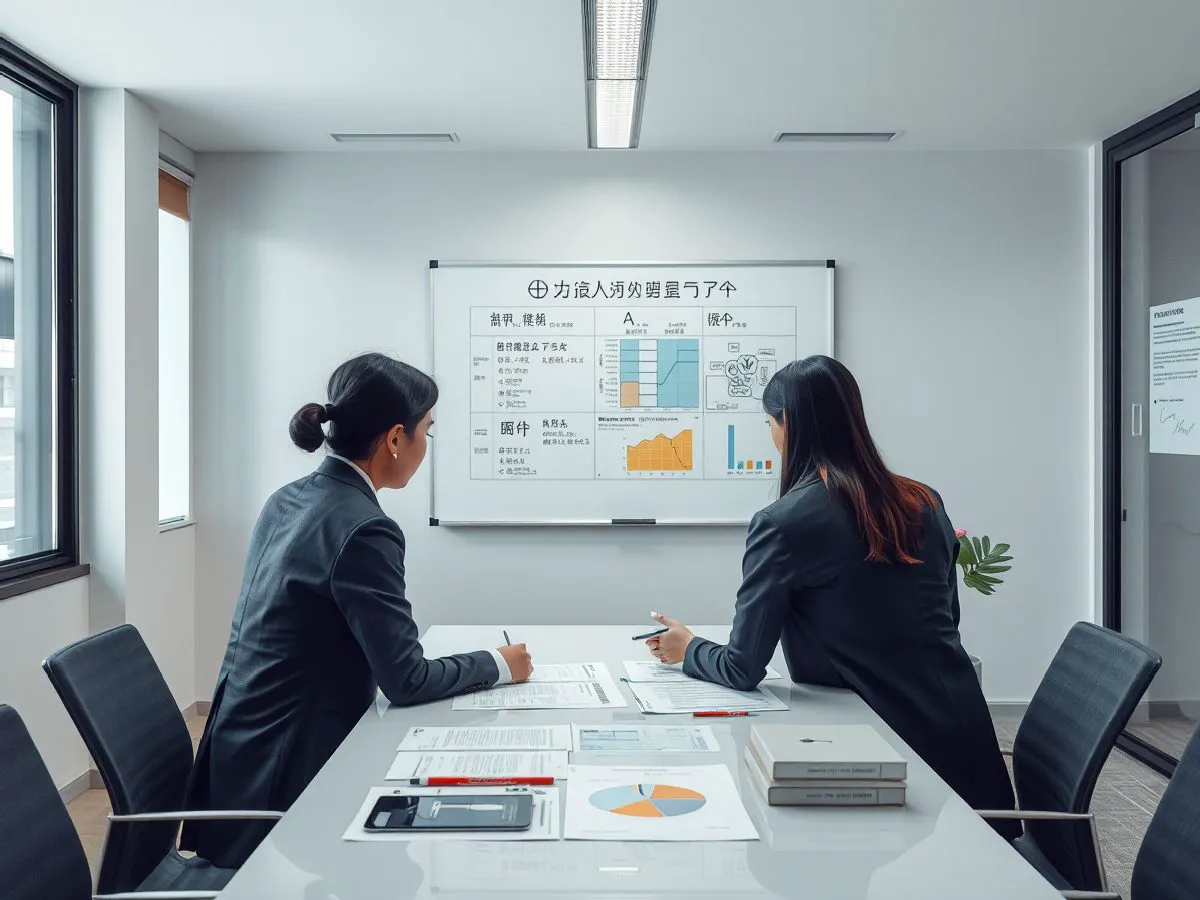 力德鸿远方案设计服务团队在会议室讨论项目方案